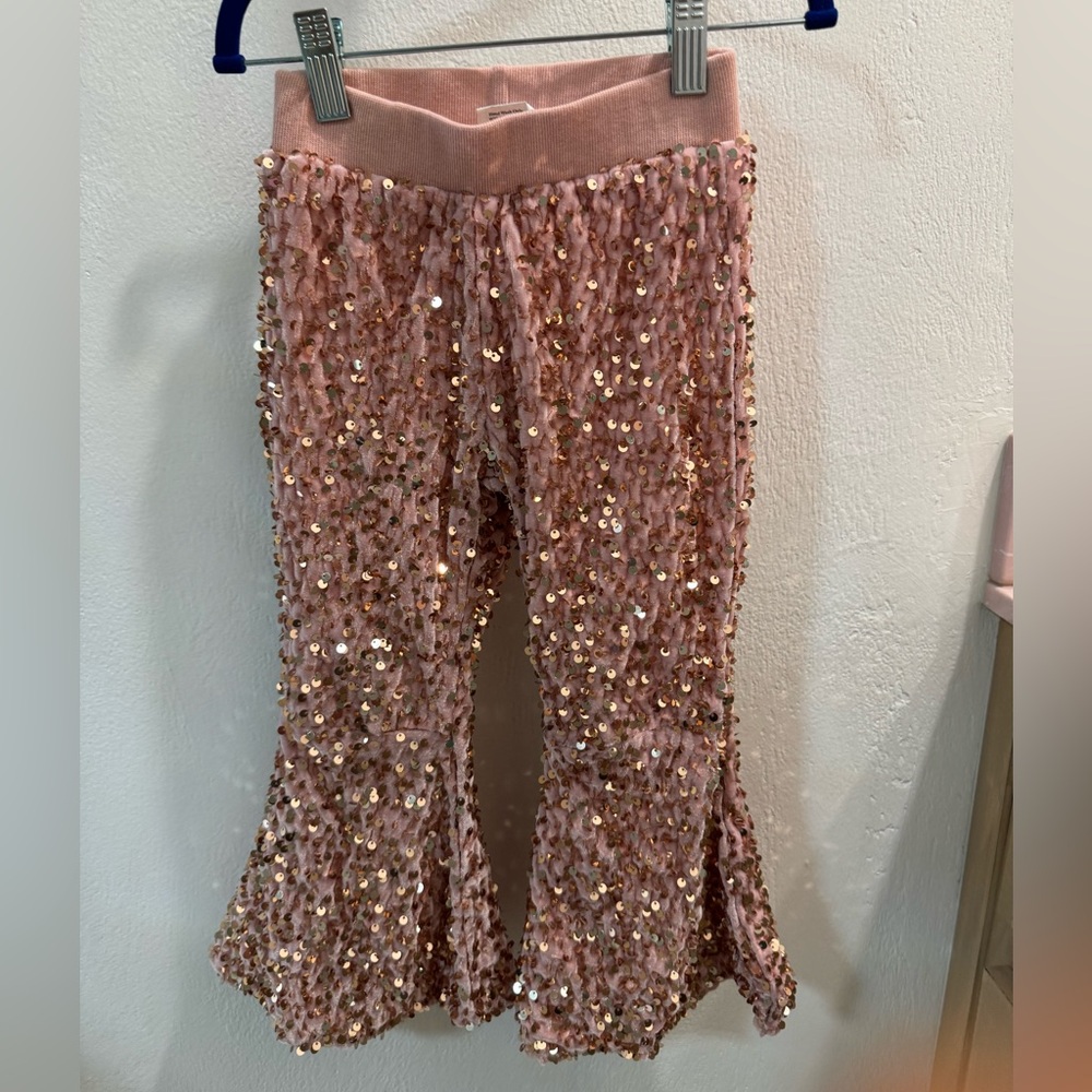 Blush sequined flare stretch pants
